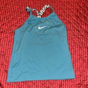Nike Logo Blue With Tape White Cross Back Tank Top Size Medium Women